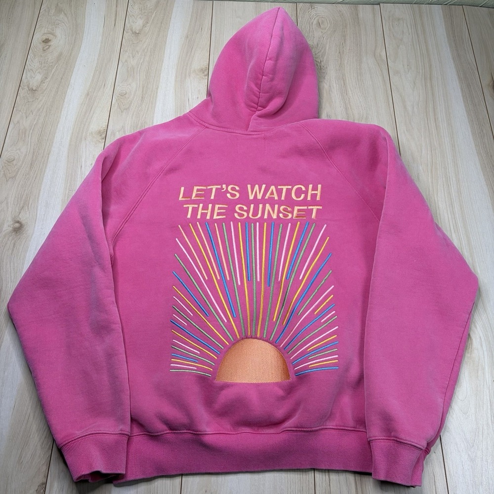 Dandy Worldwide Hoodie Lets Watch The Sunset Pink Embroidered Oversized Size Med